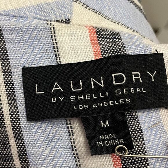 Laundry by Shelli Segal Boyfriend Blazer Linen Blend Striped Size Medium - Picture 3 of 7